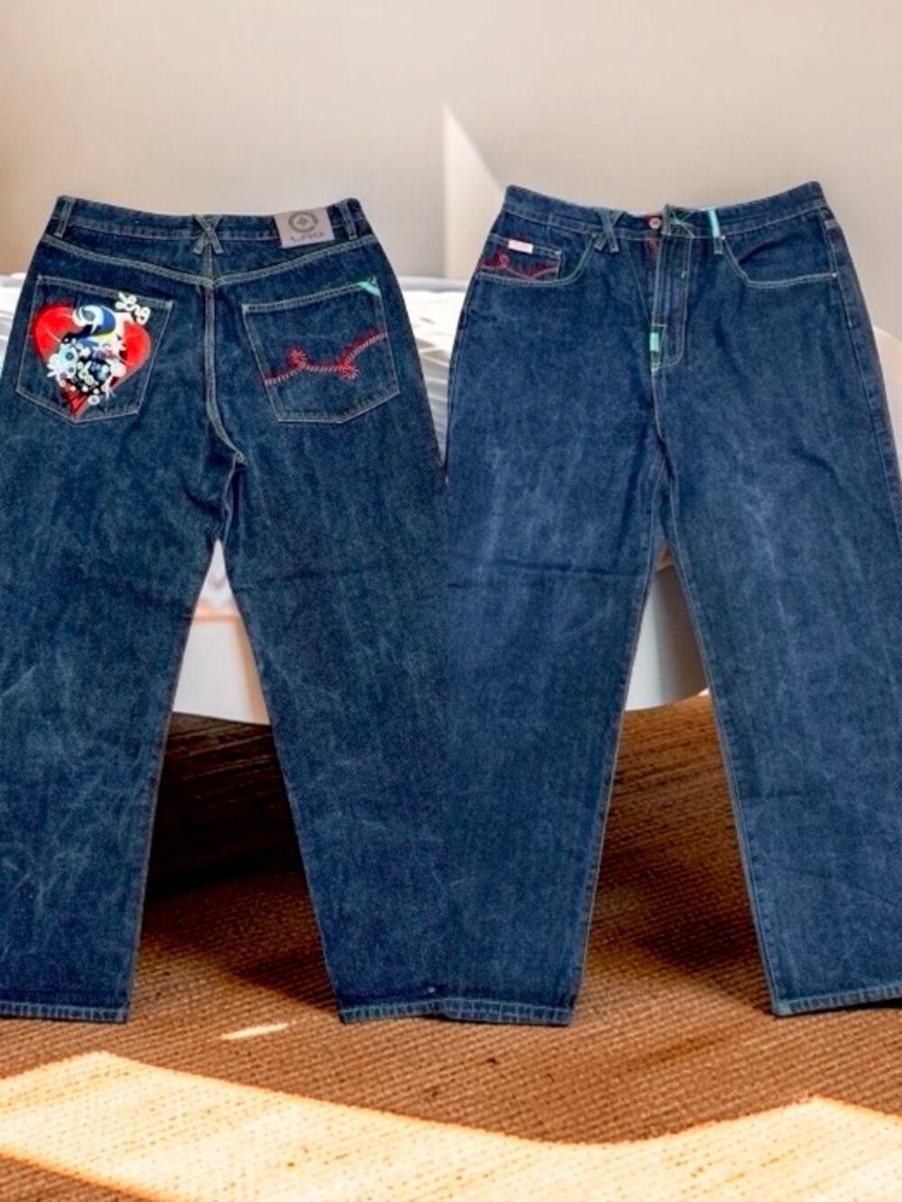 RARE!  Embroidered Love Heart RG Lifted Research Group Mens  Indigo Denim 36"x30 - Picture 7 of 16